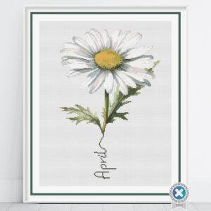 April Birth Month Flower Counted Cross Stitch PDF Pattern, Daisy Cross Stitch Pattern, Instant Download, Modern Floral Cross Stitch Gift