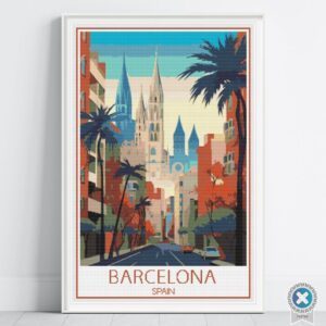 Barcelona Travel Poster Cross Stitch Pattern