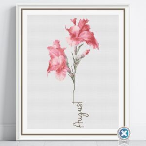 August Birth Month Flower Counted Cross Stitch Pattern, Gladiolus Cross Stitch Pattern, Instant Download, Modern Floral Cross Stitch Gift