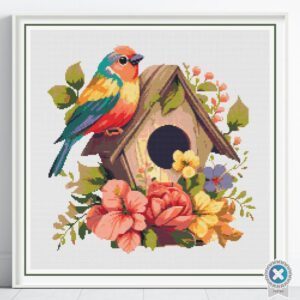 Flower Birdhouse Cross Stitch Pattern