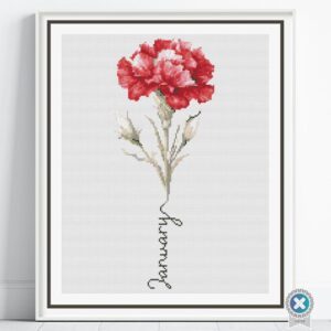 January Birth Month Flower Counted Cross Stitch PDF Pattern, Carnation Cross Stitch Pattern, Instant Download, Modern Floral Cross Stitch