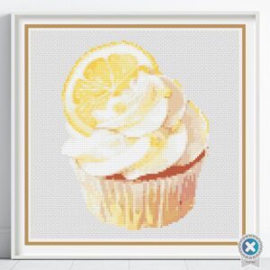 Lemon Cupcake Cross Stitch Pattern, Cupcake Embroidery, Dessert Cross Stitch, Sweet Treats Decor, Kitchen Stitch Pattern, Bakery Wall Art