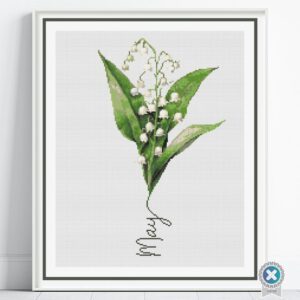 May Birth Month Flower Counted Cross Stitch Pattern, Lily-of-the-Valley Cross Stitch Pattern, Instant Download, Modern Floral Cross Stitch