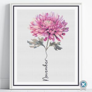 November Birth Month Flower Counted Cross Stitch Pattern, Chrysanthemum Cross Stitch Pattern, Instant Download, Modern Floral Cross Stitch