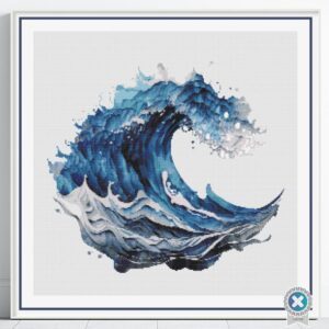 Ocean Wave Cross Stitch Pattern Full Coverage Coastal Waves Sea Embroidery Stitch Design Nautical Beach Decor Ocean Lover Seascape Art Gift