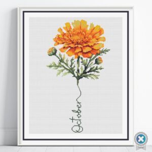 October Birth Month Flower Counted Cross Stitch Pattern, Marigold Cross Stitch Pattern, Instant Download, Modern Floral Cross Stitch Gift