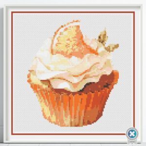 Orange Cupcake Cross Stitch Pattern Handmade Fun Food Citrus Sweet Treats Dessert Bakery Embroidery Kitchen Decor Art Foodie Gift Design