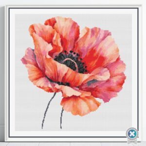 Poppy Flower Cross Stitch Pattern Artistic Nature Inspired Botanical Watercolor Floral Embroidery Stitch Design, DIY Home Decor Art Gift