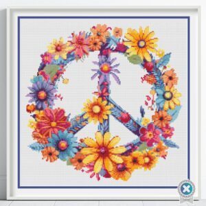 Retro Peace Symbol Cross Stitch Pattern Groovy Boho Hippie Peace Retro Flower Embroidery Decor Colorful DIY Handmade Hippie Love Gift