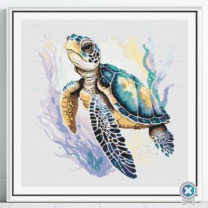 Sea Turtle Cross Stitch Pattern, Ocean Marine Life Beach Watercolor Embroidery, Handmade Coastal Ocean Art Cross Stitch, Nautical Decor Gift