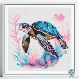 Sea Turtle Cross Stitch Pattern, Ocean Marine Life Beach Watercolor Embroidery, Handmade Coastal Ocean Art Cross Stitch, Nautical Decor Gift