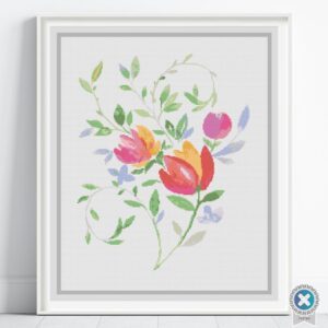 Simple Watercolor Flowers Cross Stitch Pattern