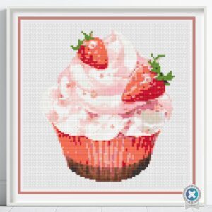 Strawberry Cupcake Cross Stitch Pattern, Sweet Dessert Embroidery, Baking Embroidery, Sweet Stitch Art, Kitchen Decor Craft, Cupcake Pattern