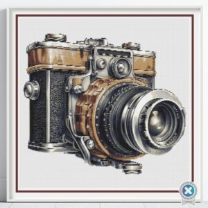 Vintage Camera Cross Stitch Pattern, Retro Photography Embroidery, Antique Camera Decor, Rustic Handmade Camera Art, Photography Lover Gift