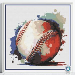 Watercolor Baseball Cross Stitch Pattern, Modern Game Day Handmade Watercolor Baseball Sports Embroidery Art Decor, Athlete Sports Fan Gift