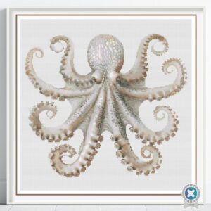 Octopus Counted Cross Stitch Pattern, Minimalist Neutral Nautical Boho Ocean Animal Home Decor Embroidery DIY Coastal Sea Life Pattern Gift