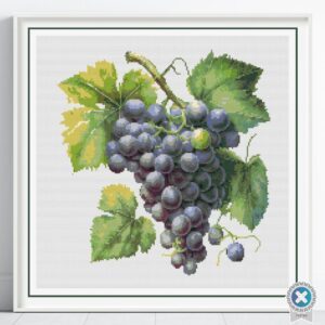 Grapes Cross Stitch PDF Pattern, Rustic Kitchen Fruit Embroidery, Wine-Themed Decor, Beginner Botanical Pattern, Handmade Kitchen Gift Idea