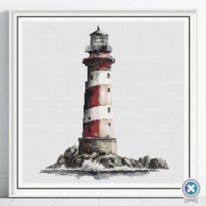 Lighthouse Cross Stitch Pattern, Nautical Ocean Embroidery, Seaside Coastal Stitch Pattern, Maritime Beach House Handmade Decor Craft Gift