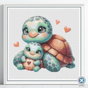 Mom and Baby Sea Turtle Cross Stitch Pattern, Ocean Nursery Decor Art, Sea Turtle Marine Life Embroidery, DIY Beach Baby Gift Cross Stitch