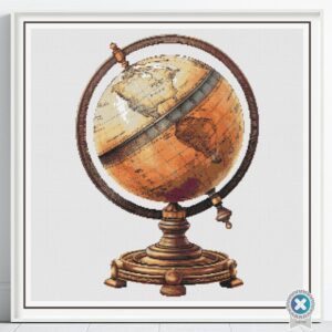 Vintage World Globe Cross Stitch Pattern / Old World Rotating Map PDF Cross Stitch Pattern Download / Pattern Keeper & iBook files included