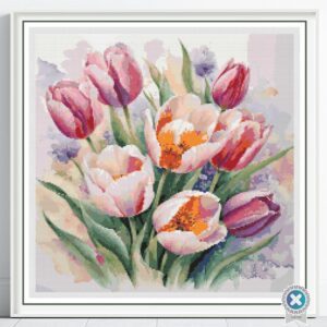 Tulip Flowers Counted Cross Stitch Pattern, Full Coverage Bunch of Tulips PDF Cross Stitch Pattern, Instant Download, Pattern Keeper Incl