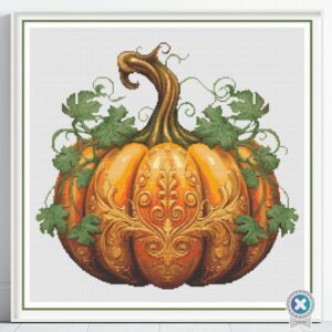 Pumpkin Cross Stitch Pattern fall Botanical Baroque Embroidery Pattern, Ornate Autumn Decor Art, Vintage Thanksgiving Halloween Cross Stitch