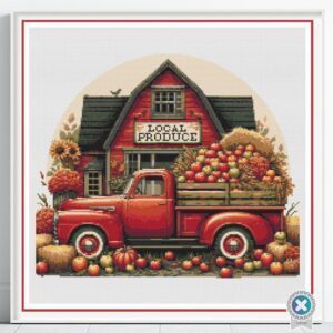 Vintage Farm Cross Stitch Pattern, Rustic Decor Autumn Harvest Vintage Truck Barn and Farm Country Life Embroidery, Pumpkin Farm Produce