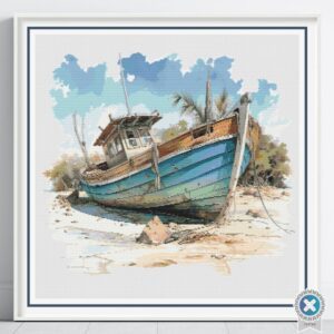 Boat on a Beach Cross Stitch Pattern