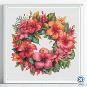 Hibiscus Wreath Cross Stitch Pattern