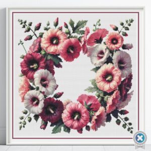 Hollyhock Wreath Cross Stitch Pattern