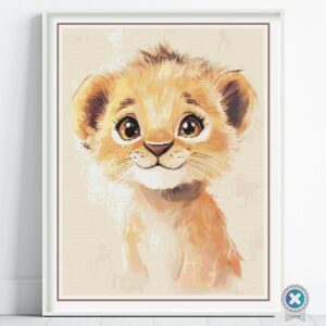 Lion Cub Cross Stitch Pattern, Full Coverage Nursery Decor Wild Animals PDF Cross Stitch Pattern Instant Download, Safari Nursery Decor Art