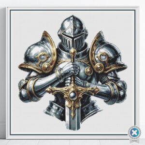 Medieval Knight Cross Stitch Pattern, Fantasy Warrior Embroidery Pattern, Chivalry Stitch Design Gift, Knight in Armor Historical Embroidery