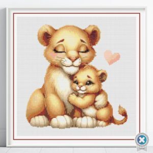 Mom and Baby Lion Cross Stitch Pattern, Safari Animal Nursery Embroidery Art Decor, Digital Pattern Wildlife Stitch Design, Baby Shower Gift