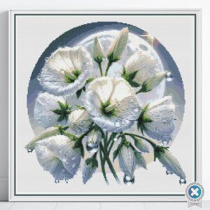 Moonflower Cross Stitch Pattern, Celestial Embroidery, Moon and Flowers Pattern, Floral Cross Stitch, Night Sky Stitching, Lunar Home Decor