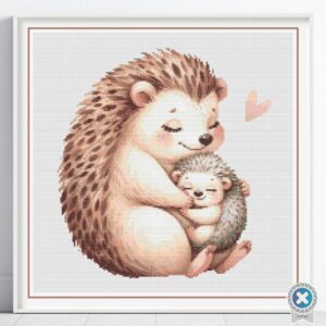 Mom and Baby Hedgehog Cross Stitch Pattern, Woodland Animal Nursery Embroidery Art Decor, Digital Wildlife Stitch Design, Baby Shower Gift