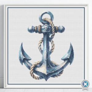 Nautical Anchor Cross Stitch Pattern, Anchor & Rope Maritime Ocean Decor, Coastal Embroidery, Classic Nautical Sailing Gift, Beach House Art