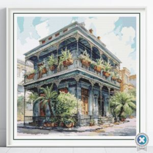 New Orleans House Cross Stitch Pattern, Historic French Quarter Architecture Embroidery, Southern Charm Decor, Vintage House Cross Stitch