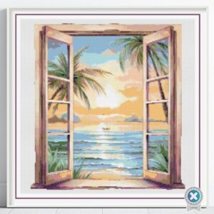 Ocean View Cross Stitch Pattern Full Coverage Boho Nautical Coastal Embroidery Beach House Decor Sailboat Seascape Rustic Coastal Art Gift