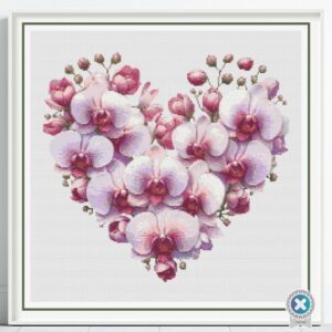 Orchid Heart Cross Stitch Pattern Handmade Romantic Elegant Floral Botanical Wedding Gift DIY Flower Decor Love-Inspired Embroidery Art Idea