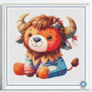 Patchwork Buffalo Cross Stitch Pattern | Cute Toy-Style Buffalo Embroidery Design