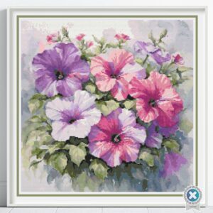 Petunia Flowers Cross Stitch Pattern Pink and Purple Full Coverage Watercolor Floral DIY Garden Decor Embroidery Botanical Flower Stitch Art