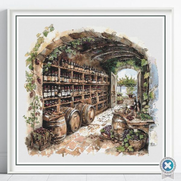 French Wine Cellar Cross Stitch Pattern