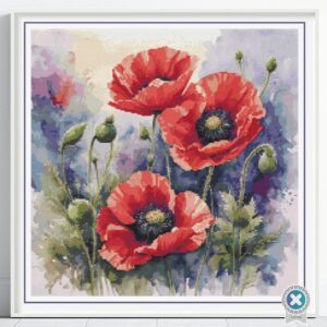 Poppies Flowers Cross Stitch Pattern, Full Coverage Watercolor Poppy Flowers PDF Cross Stitch Pattern, Instant Download, Pattern Keeper Incl