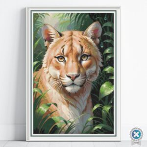 Puma Cross Stitch Pattern, Realistic Big Cat Wildlife Animal Embroidery, Handmade Jungle Decor Art, DIY Jungle decor, Nature Stitch Pattern