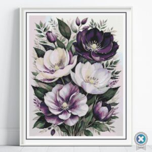 Purple Flowers Cross Stitch Pattern, Floral Botanical Full Coverage Embroidery Art, Handmade Nature-Inspired Decor, DIY Garden Decor Pattern