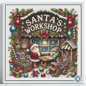 Santa's Workshop Cross Stitch Pattern, Festive Christmas Decor Digital PDF Cross Stitch Pattern Instant Download, Pattern Keeper file incl