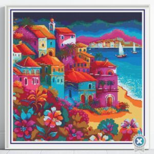 Seaside Town Cross Stitch Pattern / Colorful Seaside Village PDF Cross Stitch Pattern Instant Download, Pattern Keeper & iBook file included