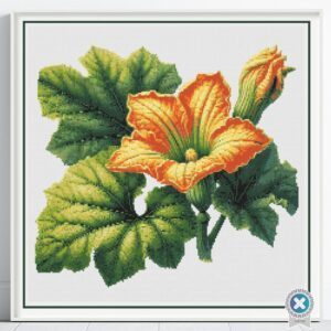 Squash Flower Cross Stitch Pattern, Beautiful Floral Embroidery, Zucchini Pattern, PDF Instant Digital Download, All File Formats Included