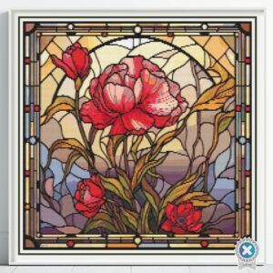 Stained Glass Flowers Counted Cross Stitch Pattern, Full Coverage Floral PDF Cross Stitch Pattern, Instant Download, Pattern Keeper Included