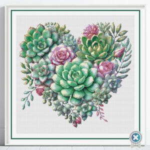 Succulents Heart Counted Cross Stitch PDF Pattern, Succulent Heart Cross Stitch Pattern, Cactus Nature PDF Pattern, Instant Download